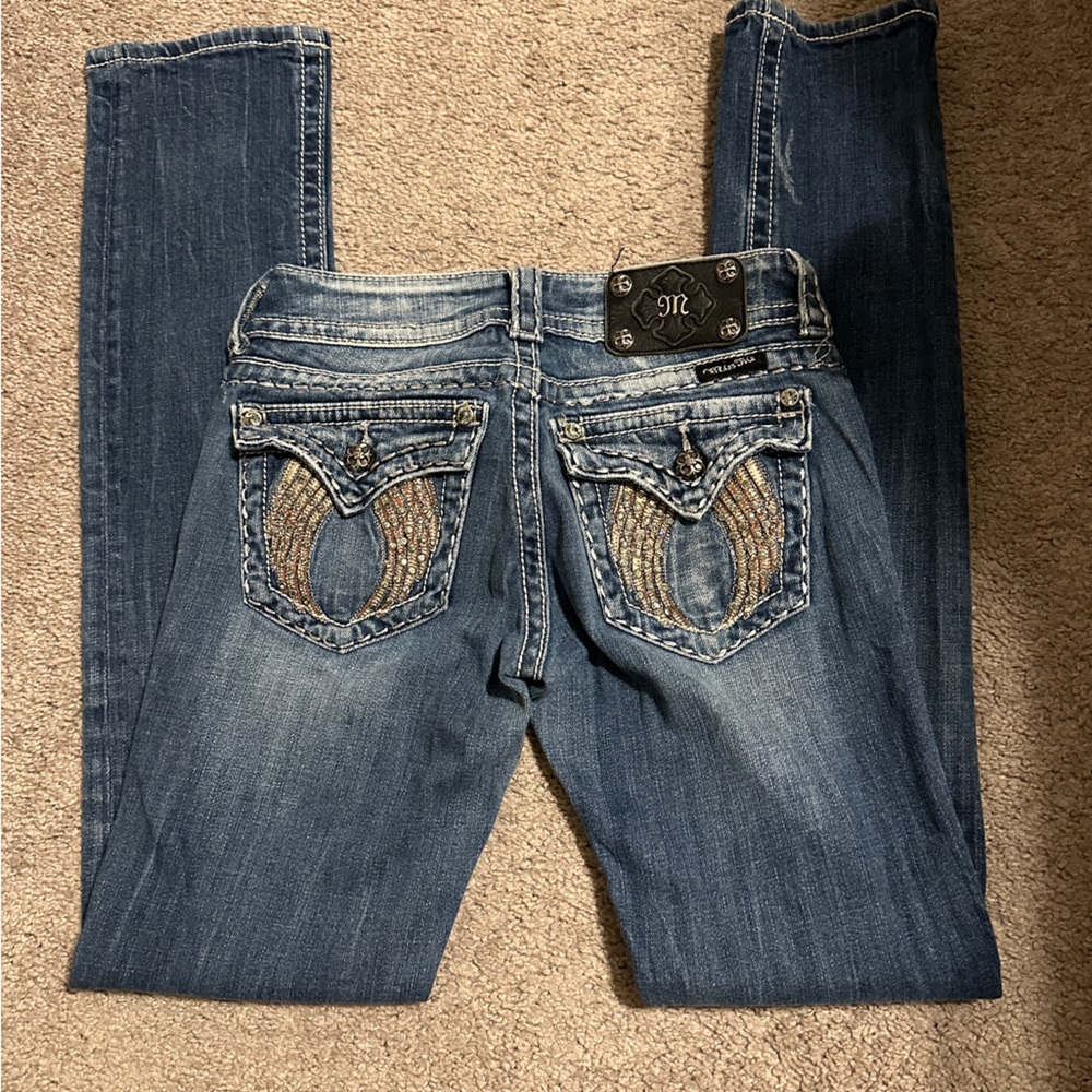 Miss Me Blue Denim Jeans with Embellished Pockets